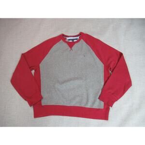 Tommy Hilfiger Sweatshirt Mens Large Red Gray Pullover Raglan Sporty Preppy
